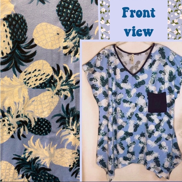NEW  COASTAL VIBES TUNIC  PLUS SIZE 2X SKY BLUE W PINEAPPLE PRINT ASYM HEM - Picture 3 of 14